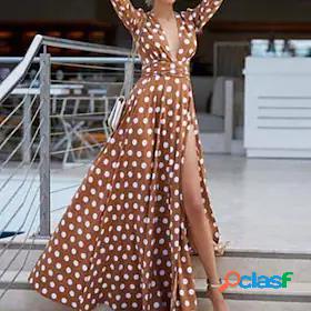 Womens Maxi long Dress A Line Dress Swing Dress Red Brown