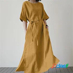 Womens Maxi long Dress Casual Dress Linen Dress Green Black