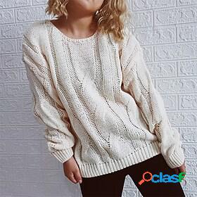 Womens Pullover Sweater Jumper Cable Knit Knitted Crew Neck