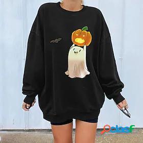 Womens Pumpkin Ghost Sweatshirt Pullover Crew Neck Print