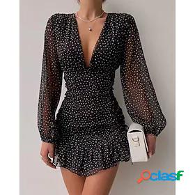 Womens Short Mini Dress Chiffon Dress Black Brown Long