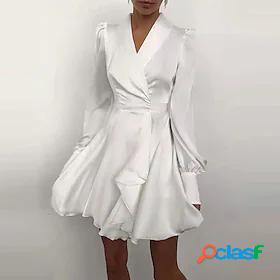 Women's Short Mini Dress Satin Dress A Line Dress White