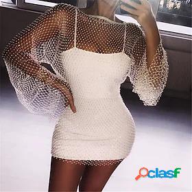 Women's Short Mini Dress Sequin Dress Cut Out Dress White