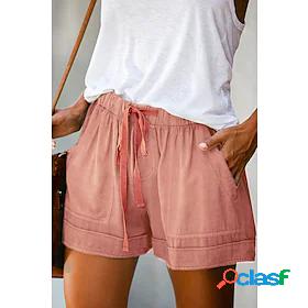 Womens Shorts Drawstring Pocket Daily Plain Summer Regular
