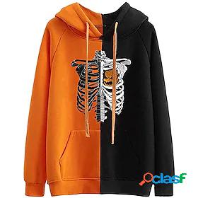 Womens Skull Pumpkin Skeleton Pullover Hoodie Sweatshirt