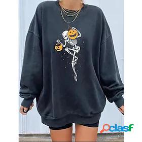 Womens Skull Pumpkin Skeleton Sweatshirt Pullover Crew Neck