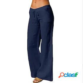 Womens Straight Flare Trousers Yoga Boho Mid Waist Casual