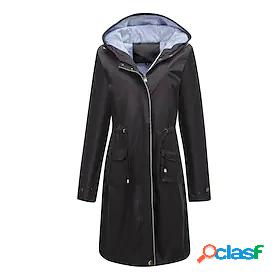 Womens Trench Coat Hoodie Jacket Full Zip Drawstring Pocket