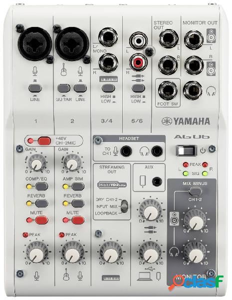 Yamaha AG06MK2W Mixer DJ Numero canali:6 Collegamento USB