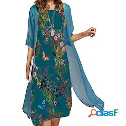 donna vestito a due pezzi vestito midi azzurro mezza manica