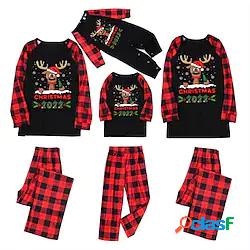 family look pigiama natalizio plaid letter home red manica