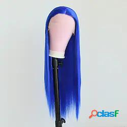 parrucca lunga diritta di colore blu parrucche frontali in