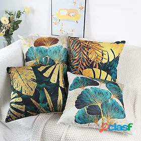 4 pcs Pillow Cover Faux Linen, Simple Classic Floral Zipper