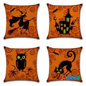 4 pcs Pillow Cover Polyester, Simple Casual Print Halloween