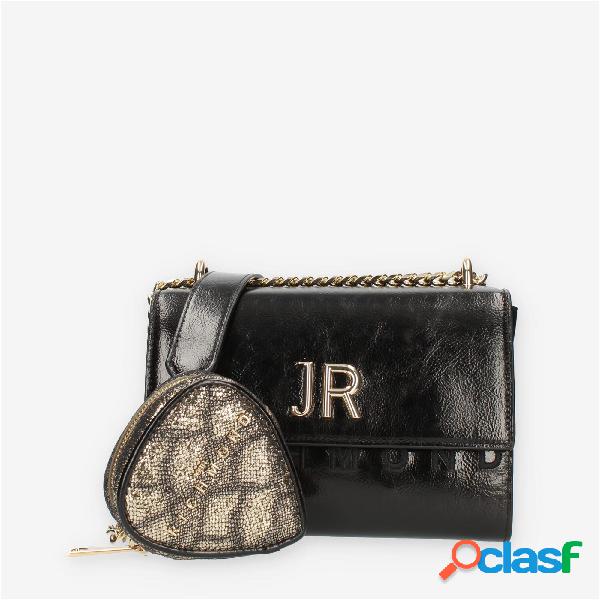 John Richmond Borsa a tracolla nera e oro a tre scomparti
