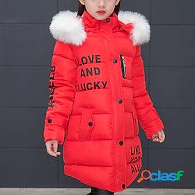Kids Girls' Long Sleeve Down Jacket Black Pink Red Letter