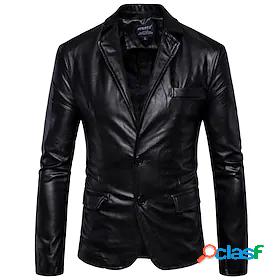 Men's Faux Leather Jacket Professional Coat Regular PU Black