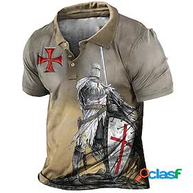 Mens Golf Shirt Turndown Soldier Brown 3D Print Short