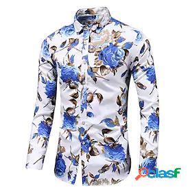 Mens Shirt Button Down Collar Floral Black / Red Red / White