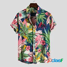 Mens Shirt Collar Button Down Collar Graphic Floral Light