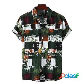 Mens Shirt Turndown Graphic Green / Black 3D Print Short