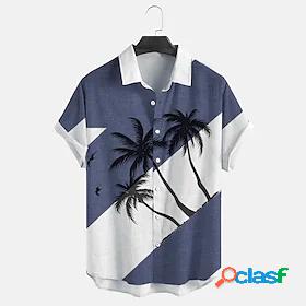 Mens Shirt Turndown Graphic Tree Blue / White 3D Print Short