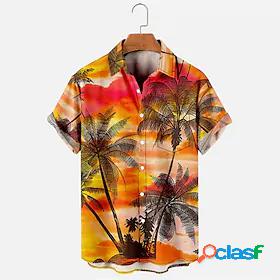 Men's Shirt Turndown Graphic Tree Orange Print Short Sleeve