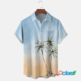 Mens Shirt Turndown Tree Light Blue 3D Print Short Sleeve 3D
