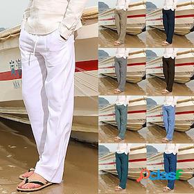 Mens Straight Linen Pants Trousers Beach Pants Pants Solid