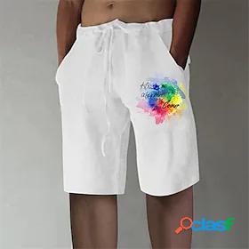 Mens Straight Shorts Pants Rainbow Letter Graphic Prints