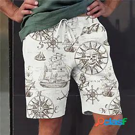 Mens Straight Shorts Pants Sun Graphic Prints Boat Elastic