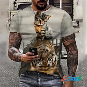 Mens T shirt Tee Crew Neck Animal Cat Tiger Gray 3D Print