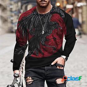 Mens T shirt Tee Crew Neck Animal Eagle Red 3D Print Long