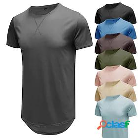 Men's T shirt Tee Crew Neck Solid Color Green Black Blue