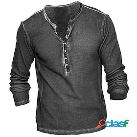 Mens T shirt Tee Henley Shirt Henley Solid Color Black Gray
