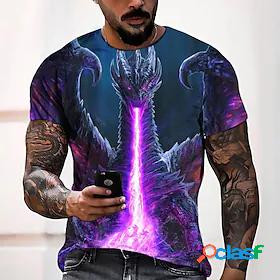 Mens T shirt Tee Shirt Round Neck Graphic Animal Flame Royal