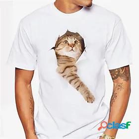 Mens T shirt Tee Shirt Round Neck Graphic Cat Light Pink