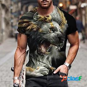 Mens Unisex T shirt Tee Crew Neck Animal Graphic Prints Gray