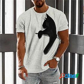 Mens Unisex T shirt Tee Crew Neck Cat Graphic Prints Gray 3D