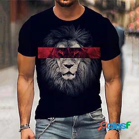 Mens Unisex T shirt Tee Crew Neck Lion Graphic Prints Black