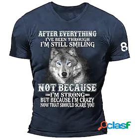 Mens Unisex T shirt Tee Crew Neck Wolf Graphic Prints Blue