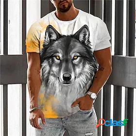 Mens Unisex T shirt Tee Crew Neck Wolf Graphic Prints Gray