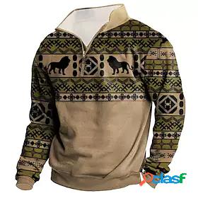 Mens Unisex Zip Up Sweatshirt Pullover Animal Tribal Graphic