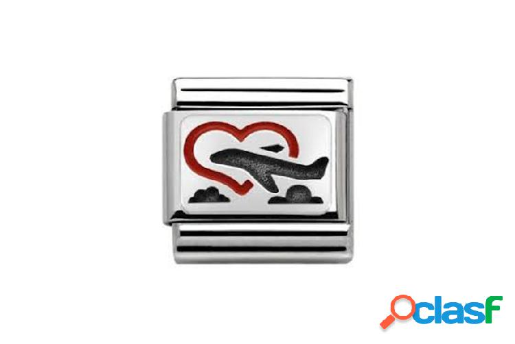 Nomination Cuore con Aereo Composable acciaio argento nero