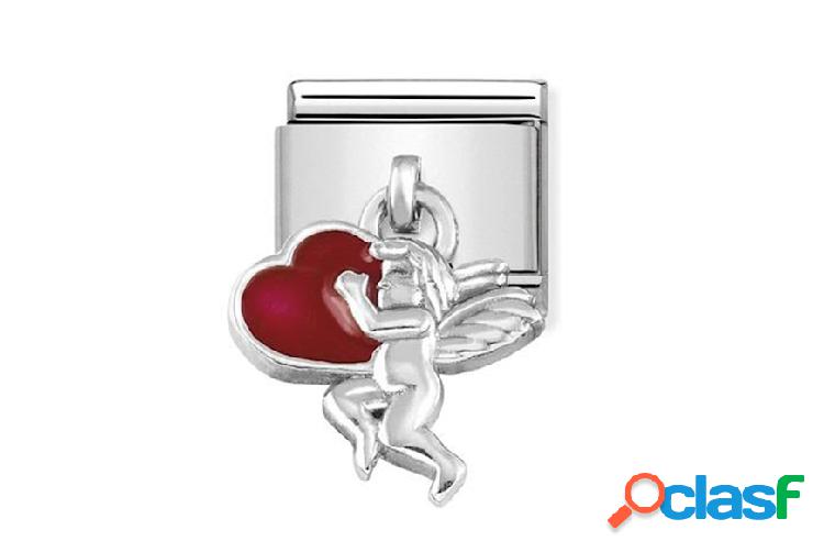 Nomination Cupido con Cuore Rosso Composable acciaio argento