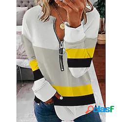 Per donna Felpa Maglione A V Fantasia geometrica Color Block