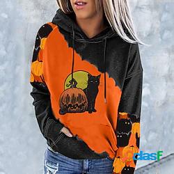 Per donna Felpa con cappuccio pullover Color Block Gatto