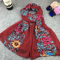 Scialle sciarpa di lino floreale ricamato stile lungo 11