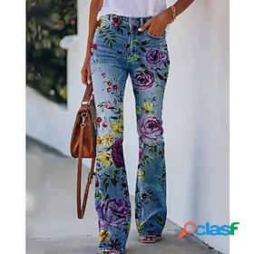 Womens Bell Bottom Trousers Faux Denim Fashion High Waist