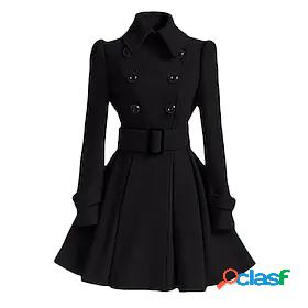 Womens Coat Pea Coat With Belt Button Elegant Luxurious